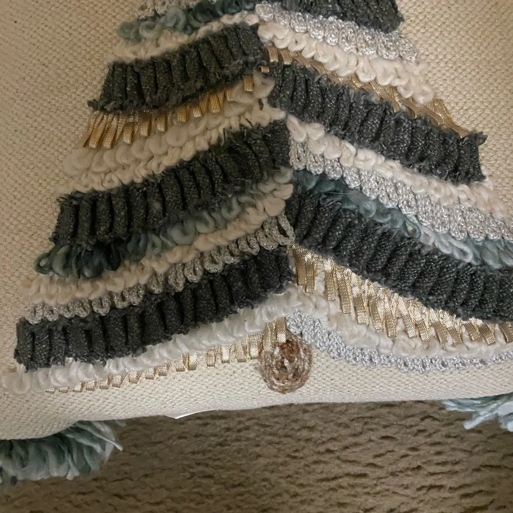 3D Yarn Knit Woven Tassel Christmas Tree Sage Green Decorative Pillow 18”x18”